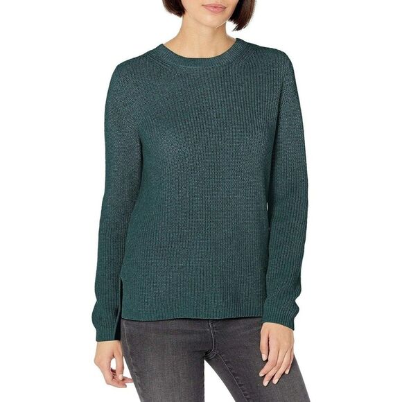 Goodthreads Women’s Size M Knit Sweater Green Cotton Shaker Stitch Round Neck - Picture 1 of 9